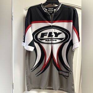 Motocross Fly Racing MX Race Gear Jersey Black Grey Pilot Info Tag M Shirt Zip